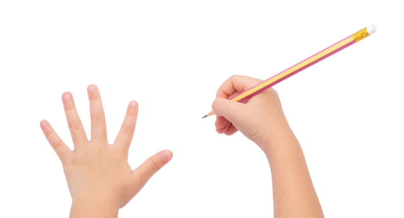 Manos de preescolar preparadas para actividad de escritura